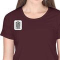 Women's Classic Crew T-Shirt | Regular Fit | 180 GSM Bio-Washed Cotton | DTF Print Ready | Double Stitched, Pre-Shrunk | Personalized | DTF | Typography-focused | Trust | Friendship | Reassuring - right pocket - Maroon - mockup 4