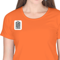 Women's Classic Crew T-Shirt | Regular Fit | 180 GSM Bio-Washed Cotton | DTF Print Ready | Double Stitched, Pre-Shrunk | Personalized | DTF | Typography-focused | Trust | Friendship | Reassuring - right pocket - Orange - mockup 4