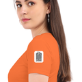 Women's Classic Crew T-Shirt | Regular Fit | 180 GSM Bio-Washed Cotton | DTF Print Ready | Double Stitched, Pre-Shrunk | Personalized | DTF | Typography-focused | Trust | Friendship | Reassuring - left sleeve - Orange - mockup 5