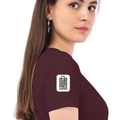 Women's Classic Crew T-Shirt | Regular Fit | 180 GSM Bio-Washed Cotton | DTF Print Ready | Double Stitched, Pre-Shrunk | Personalized | DTF | Typography-focused | Trust | Friendship | Reassuring - right sleeve - Maroon - mockup 6