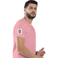 Men's Classic Crew T-Shirt | Regular Fit | 180 GSM Bio-Washed Cotton | DTF Print Ready | Pre-Shrunk, Durable | Personalized | DTF | Typography-focused | Trust | Friendship | Reassuring - right sleeve - Flamingo - mockup 6