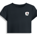 Female Baby Tee | Cropped Fit, Gen Z | 95% Cotton 5% Spandex, DTG | Stretchable, Breathable, Pre-Shrunk | Women | Personalized | DTG | Typographic | Motivation | Everyday | Uplifting - left pocket - Navy Blue - mockup 3