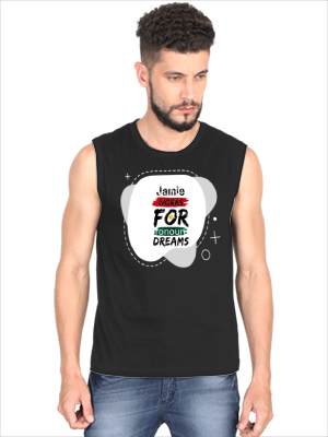 Men's Sleeveless T-Shirt | Regular Fit | 180 GSM Bio-Washed Cotton DTG | Pre-Shrunk, Double Stitched | For Gym & Casual Wear | Personalized | DTG | Typographic | Motivation | Everyday | Uplifting - front - Black - mockup 1