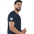 Basic T-Shirt | Unisex XS-2XL | Poly-Cotton Blend | Soft Finish & Durable | Everyday Wear | Personalized | DTG | Typographic | Motivation | Everyday | Uplifting - right sleeve - Navy melange - mockup 6