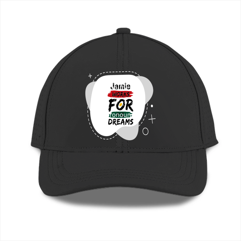 Sports Cap | Unisex | Polyester | Breathable, Adjustable Fit, DTG Printing | All Ages | Personalized | DTG | Typographic | Motivation | Everyday | Uplifting - front - Black - mockup 1