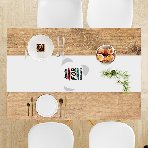 Custom Dining Tablerunner | Home & Living | 100% Polyester | Fade-Proof, Durable, Hemmed Edges | Unisex | Personalized | Typographic | Motivation | Everyday | Uplifting - front - White - mockup 1