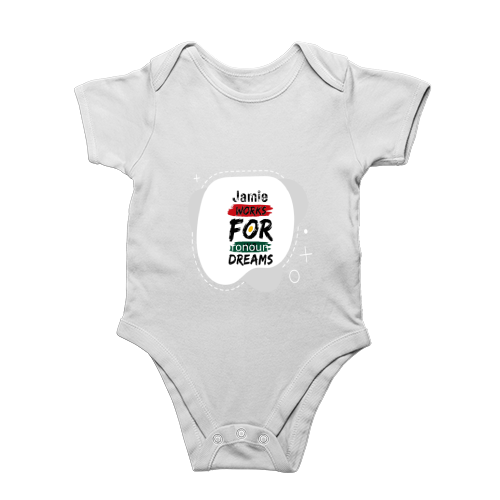 Baby Romper | 0-12 Months Regular Fit | 180 GSM Bio-Washed Cotton Blend | Double Stitched, Pre-Shrunk | Unisex | Personalized | DTF | Typographic | Motivation | Everyday | Uplifting - front - White - mockup 1