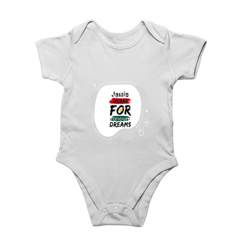 Baby Romper | 0-12 Months Regular Fit | 180 GSM Bio-Washed Cotton Blend | Double Stitched, Pre-Shrunk | Unisex | Personalized | DTF | Typographic | Motivation | Everyday | Uplifting - front - White - mockup 1