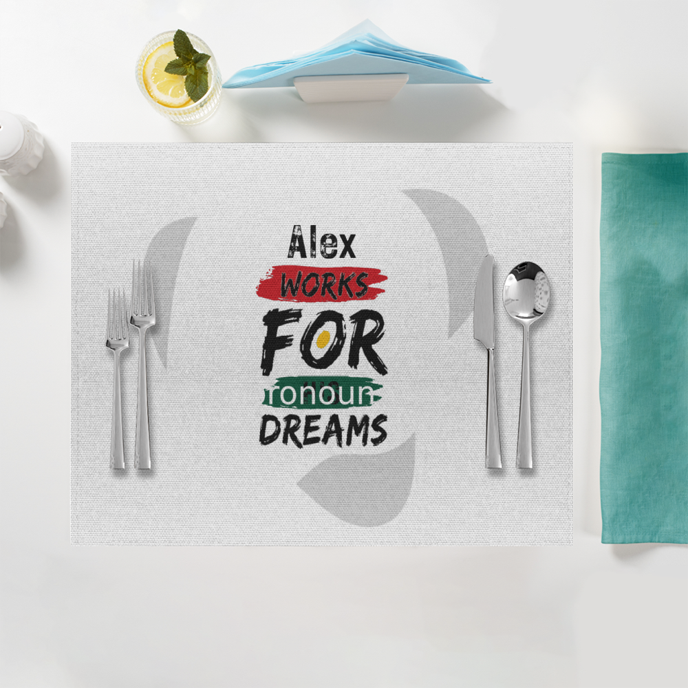 Placemat | Home & Event Dining | 100% Polyester | Durable, Fade-Proof, Soft | Unisex | Personalized | Brush Stroke | Self-Empowerment | Self-purchase | Empowering - front - White - mockup 1