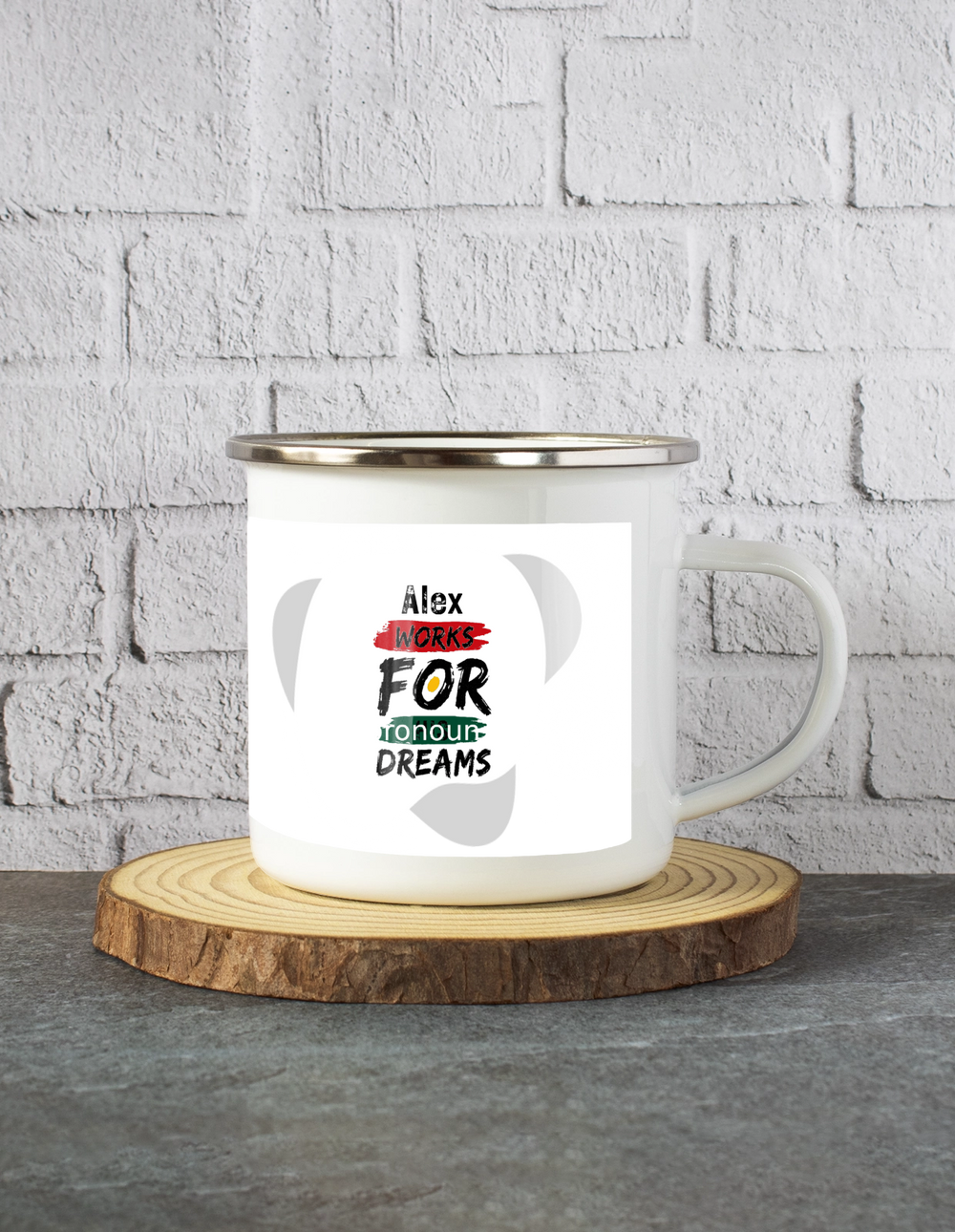 White Enamel Mugs | 11 Oz | Enamel Coated Stainless Steel | Dishwasher Safe, Shatterproof | Unisex | Personalized | Brush Stroke | Self-Empowerment | Self-purchase | Empowering - front - mockup 1