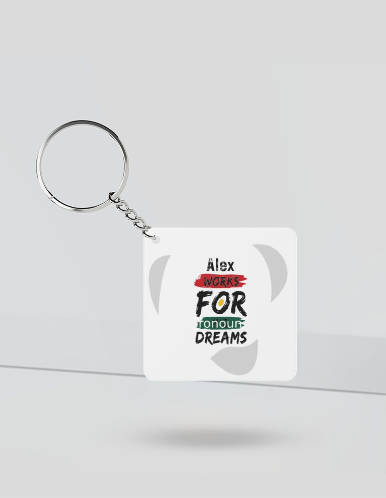 Keychain | Rectangle, Square, Slim Options | Acrylic UV Printed | Fade-Proof, Glossy Finish | Unisex | Personalized | Brush Stroke | Self-Empowerment | Self-purchase | Empowering - front_Square - Square - White - mockup 1