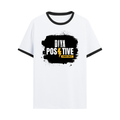 Ringer T-shirt | Unisex Regular Fit | 100% Cotton DTF/DTG | Contrast Rib Neck Bio Washed Pre-Shrunk | Adults | Personalized | DTF | Bold Typography | Positivity | Self-expression | Everyday | Positive | Positive Vibes - front - Black White - mockup 1