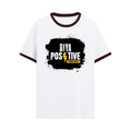 Ringer T-shirt | Unisex Regular Fit | 100% Cotton DTF/DTG | Contrast Rib Neck Bio Washed Pre-Shrunk | Adults | Personalized | DTF | Bold Typography | Positivity | Self-expression | Everyday | Positive | Positive Vibes - front - Maroon off white - mockup 1