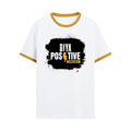 Ringer T-shirt | Unisex Regular Fit | 100% Cotton DTF/DTG | Contrast Rib Neck Bio Washed Pre-Shrunk | Adults | Personalized | DTF | Bold Typography | Positivity | Self-expression | Everyday | Positive | Positive Vibes - front - Mustard yellow off white - mockup 1