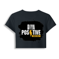 Female Baby Tee | Cropped Fit, Gen Z | 95% Cotton 5% Spandex, DTG | Stretchable, Breathable, Pre-Shrunk | Women | Personalized | DTG | Bold Typography | Positivity | Self-expression | Everyday | Positive | Positive Vibes - back - Navy Blue - mockup 2