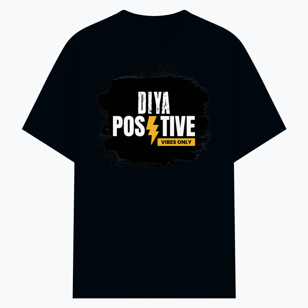 Cotton Stretch T-Shirt | Unisex Adult | 95% Cotton 5% Spandex Blend | 240 GSM, Breathable, Flexible | DTF Print Ready | Personalized | DTF | Bold Typography | Positivity | Self-expression | Everyday | Positive | Positive Vibes - front - Navy Blue - mockup 1