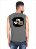 Men's Sleeveless T-Shirt | Regular Fit | 180 GSM Bio-Washed Cotton DTG | Pre-Shrunk, Double Stitched | For Gym & Casual Wear | Personalized | DTG | Bold Typography | Positivity | Self-expression | Everyday | Positive | Positive Vibes - back - Charcoal Melange - mockup 2
