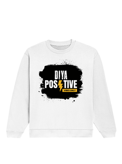 Oversized Sweatshirt | Roomy Relaxed Fit | 400 GSM Cotton Blend | Pre-Shrunk Drop Shoulder | Unisex Adult | Personalized | DTG | Bold Typography | Positivity | Self-expression | Everyday | Positive | Positive Vibes - front - White - mockup 1