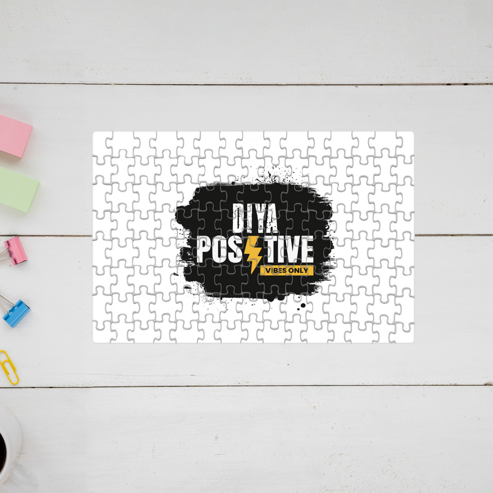 Jigsaw Puzzle | 120 Pieces A4 Size | Recycled Paper Semi-Gloss Finish | Engaging Entertainment Brain Booster | Unisex All Ages | Personalized | Bold Typography | Positivity | Self-expression | Everyday | Positive | Positive Vibes - front - mockup 1