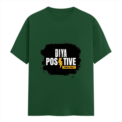 Female Classic Crew T-Shirt | Women's Regular Fit | 180 GSM Bio-Washed Cotton | Double Stitched, Pre-Shrunk | Personalized | DTG | Bold Typography | Positivity | Self-expression | Everyday | Positive | Positive Vibes - front - Bottle Green - mockup 1