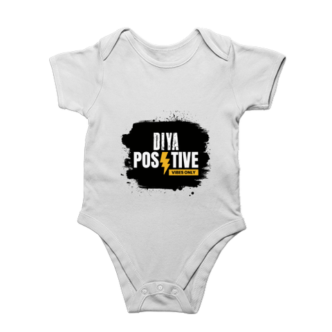 Baby Romper | 0-12 Months Regular Fit | 180 GSM Bio-Washed Cotton Blend | Double Stitched, Pre-Shrunk | Unisex | Personalized | DTF | Bold Typography | Positivity | Self-expression | Everyday | Positive | Positive Vibes - front - White - mockup 1