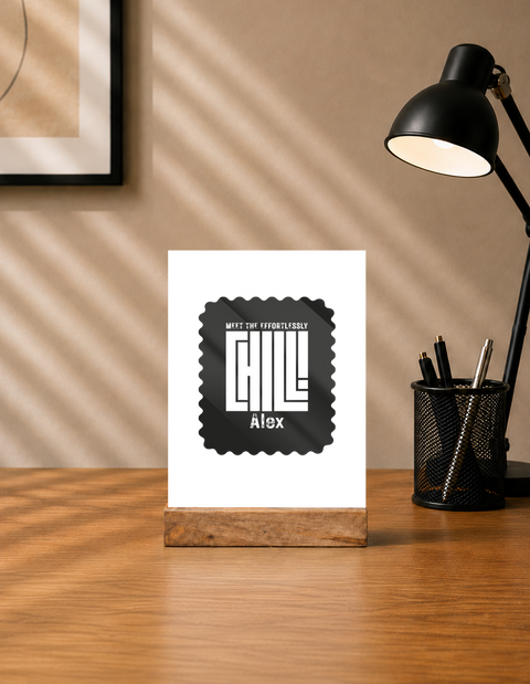 Acrylic Photo Frame | 5x7 Tabletop Display | UV Printed Acrylic & Wood Stand | Personalized Gift & Home Decor | Personalized | Bold | Self-expression | Everyday | Calm | Effortless Attitude - front - mockup 1