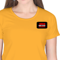 Women's Classic Crew T-Shirt | Regular Fit | 180 GSM Bio-Washed Cotton | DTF Print Ready | Double Stitched, Pre-Shrunk | Personalized | DTF | Bold | Rebellion | Individuality | Everyday | Empowering - left pocket - Golden Yellow - mockup 3