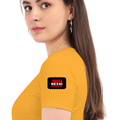 Women's Classic Crew T-Shirt | Regular Fit | 180 GSM Bio-Washed Cotton | DTF Print Ready | Double Stitched, Pre-Shrunk | Personalized | DTF | Bold | Rebellion | Individuality | Everyday | Empowering - left sleeve - Golden Yellow - mockup 5