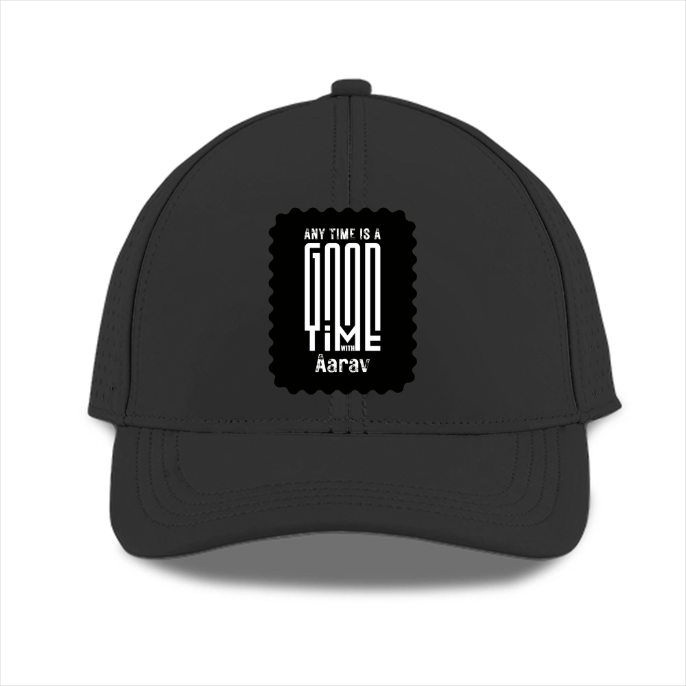 Sports Cap | Adjustable Fit | Polyester | Breathable, Perforated Panels, Embroidery/DTF Printing | Unisex | Personalized | Embroidery | Modern | Positive Outlook | Everyday | Positive - front - Black - mockup 1