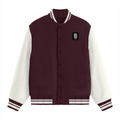 Varsity Jacket | Unisex Fit | 100% Cotton DTG | Ribbed Hems, Button Closure, Pockets | Unisex | Personalized | DTG | Modern | Positive Outlook | Everyday | Positive - left pocket - Maroon - mockup 1