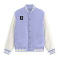 Varsity Jacket | Unisex Fit | 100% Cotton DTG | Ribbed Hems, Button Closure, Pockets | Unisex | Personalized | DTG | Modern | Positive Outlook | Everyday | Positive - right pocket - Lavender - mockup 2