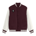 Varsity Jacket | Unisex Fit | 100% Cotton DTG | Ribbed Hems, Button Closure, Pockets | Unisex | Personalized | DTG | Modern | Positive Outlook | Everyday | Positive - right pocket - Maroon - mockup 2