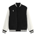 Varsity Jacket | Unisex Fit | 100% Cotton, 300 GSM | Button Closure, Front Pockets | Adults | Personalized | Embroidery | Modern | Positive Outlook | Everyday | Positive - right pocket - Black - mockup 2