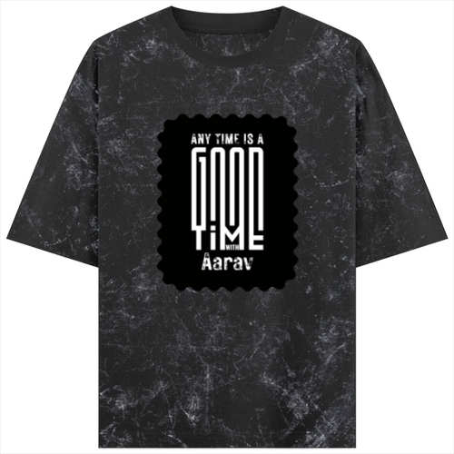 Acid Wash Oversized Tee | Unisex Relaxed Fit | 100% Super-Combed Cotton (240 GSM) DTF | Lycra Ribbed Neck, Pre-Shrunk | Adult | Personalized | DTF | Modern | Positive Outlook | Everyday | Positive - front - Black - mockup 1
