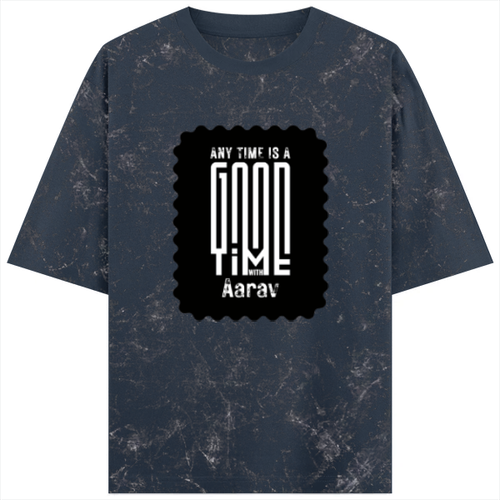 Acid Wash Oversized Tee | Unisex Relaxed Fit | 100% Super-Combed Cotton (240 GSM) DTF | Lycra Ribbed Neck, Pre-Shrunk | Adult | Personalized | DTF | Modern | Positive Outlook | Everyday | Positive - front - Navy Blue - mockup 1