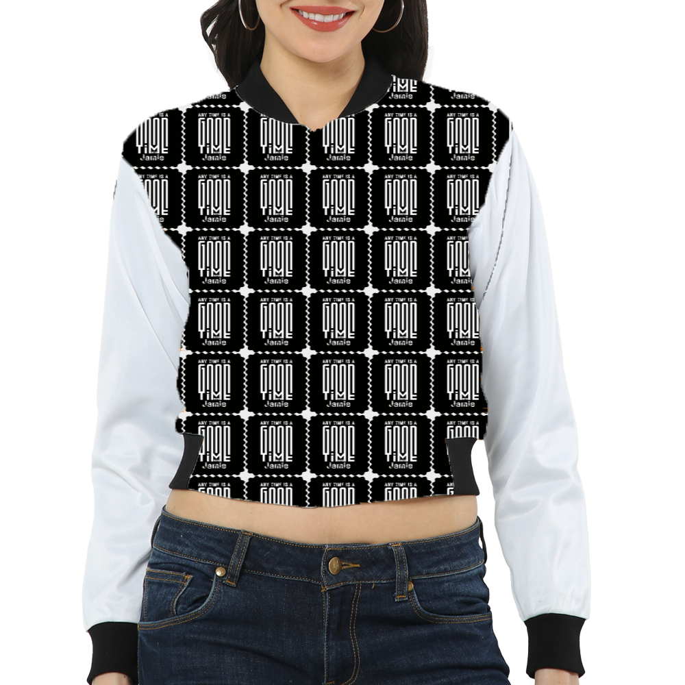 Women's Bomber Jacket | All-Over Print | Premium Poly Brushed Fleece | Ribbed Trim, Zipper Closure | Women | Personalized | Modern | Positive Outlook | Everyday | Positive - front - White - mockup 1