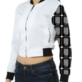 Women's Bomber Jacket | All-Over Print | Premium Poly Brushed Fleece | Ribbed Trim, Zipper Closure | Women | Personalized | Modern | Positive Outlook | Everyday | Positive - left sleeve - White - mockup 3