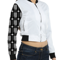 Women's Bomber Jacket | All-Over Print | Premium Poly Brushed Fleece | Ribbed Trim, Zipper Closure | Women | Personalized | Modern | Positive Outlook | Everyday | Positive - right sleeve - White - mockup 4