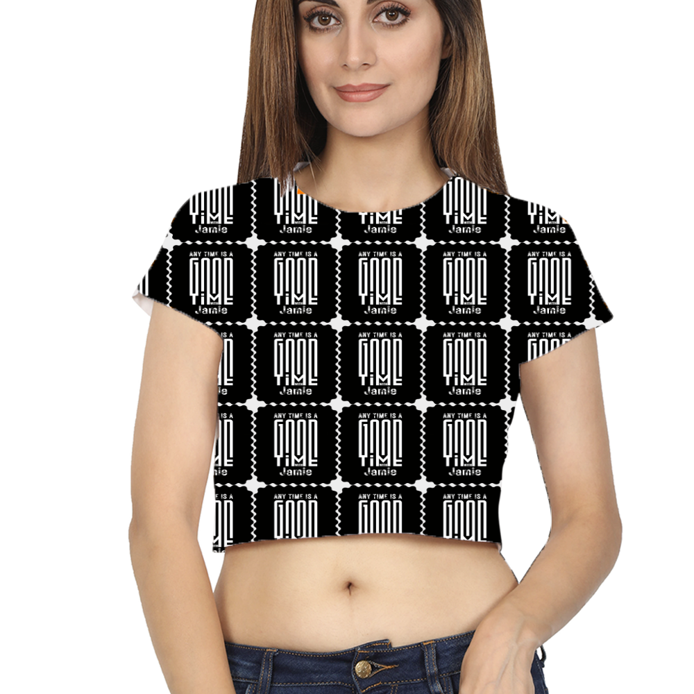 Female Womens Crop Top | Regular Fit | Spun Polyester AOP | Fade-Proof & Comfortable | Women's | Personalized | Modern | Positive Outlook | Everyday | Positive - front - White - mockup 1