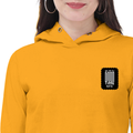 Female Cropped Hoodie | Regular Fit | 320 GSM Bio-Washed Cotton Blend | Double Stitched | Women's | Personalized | DTG | Modern | Positive Outlook | Everyday | Positive - left pocket - Mustard Yellow - mockup 3