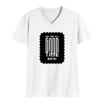 Men's V-Neck T-Shirt | Regular Fit | 180 GSM Bio-Washed Cotton | DTG Print | Durable | Personalized | DTG | Modern | Positive Outlook | Everyday | Positive - front - White - mockup 1
