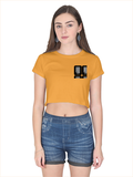 Female Crop Top | Women's Regular Fit | 180 GSM Bio-Washed Cotton | Double Stitched, Pre-Shrunk | For Her | Personalized | DTG | Modern | Positive Outlook | Everyday | Positive - left pocket - Golden Yellow - mockup 3