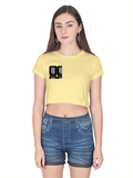 Female Crop Top | Women's Regular Fit | 180 GSM Bio-Washed Cotton | Double Stitched, Pre-Shrunk | For Her | Personalized | DTG | Modern | Positive Outlook | Everyday | Positive - right pocket - Beige - mockup 4