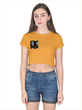 Female Crop Top | Women's Regular Fit | 180 GSM Bio-Washed Cotton | Double Stitched, Pre-Shrunk | For Her | Personalized | DTG | Modern | Positive Outlook | Everyday | Positive - right pocket - Golden Yellow - mockup 4