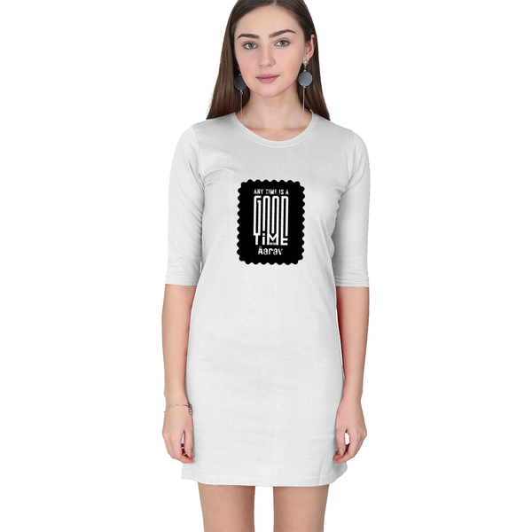 Women's T-Shirt Dress | Regular Fit | 180 GSM Bio-Washed Cotton Blend | Pockets & Double Stitched | Everyday Casual | Personalized | DTF | Modern | Positive Outlook | Everyday | Positive