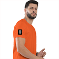 Men's Classic Crew T-Shirt | Regular Fit | 180 GSM Bio-Washed Cotton | DTF Print Ready | Pre-Shrunk, Durable | Personalized | DTF | Modern | Positive Outlook | Everyday | Positive - right sleeve - Orange - mockup 6