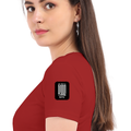 Female Classic Crew T-Shirt | Regular Fit | 180 GSM Bio-Washed Cotton | Pre-Shrunk, Double-Stitched | Women | Personalized | Embroidery | Modern | Positive Outlook | Everyday | Positive - left sleeve - Red - mockup 5