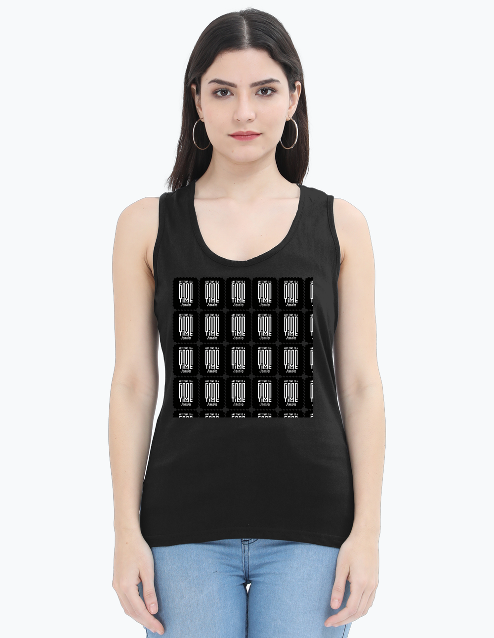 Women's Tank Top | Regular Fit | 180 GSM Bio-Washed Cotton | DTG Print | Pre-Shrunk, Double-Stitched | Personalized | DTG | Modern | Positive Outlook | Everyday | Positive - front - Black - mockup 1