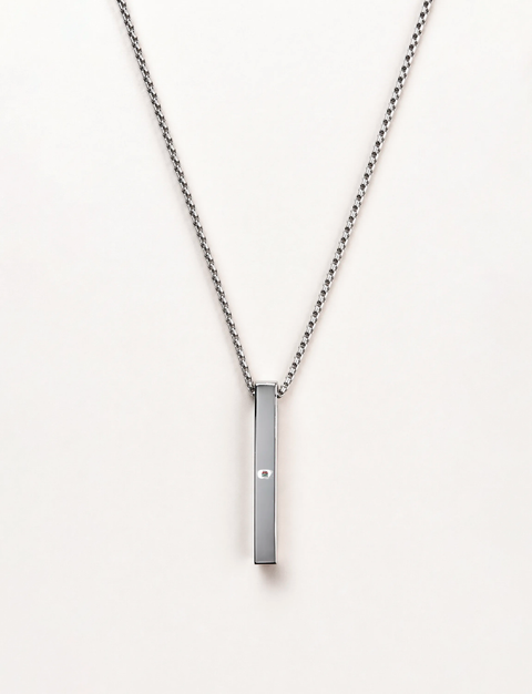 Bar Pendant | Slim, Gender-Neutral | Stainless Steel | Laser Engraved Personalized Necklace | Unisex | Personalized | Bold | Career | Everyday | Empowering - front - mockup 1