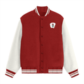 Varsity Jacket | Unisex Fit | 100% Cotton DTG | Ribbed Hems, Button Closure, Pockets | Unisex | Personalized | DTG | Bold | Career | Everyday | Empowering - left pocket - Red - mockup 1